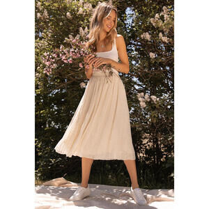 Lulus Ivory Pleated Swiss Dot Midi Skirt White - Size S